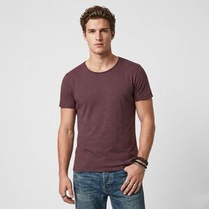 124 ALL SAINTS Men's Short Sleeve Stripe Crew Tee - Brown/Black, XL